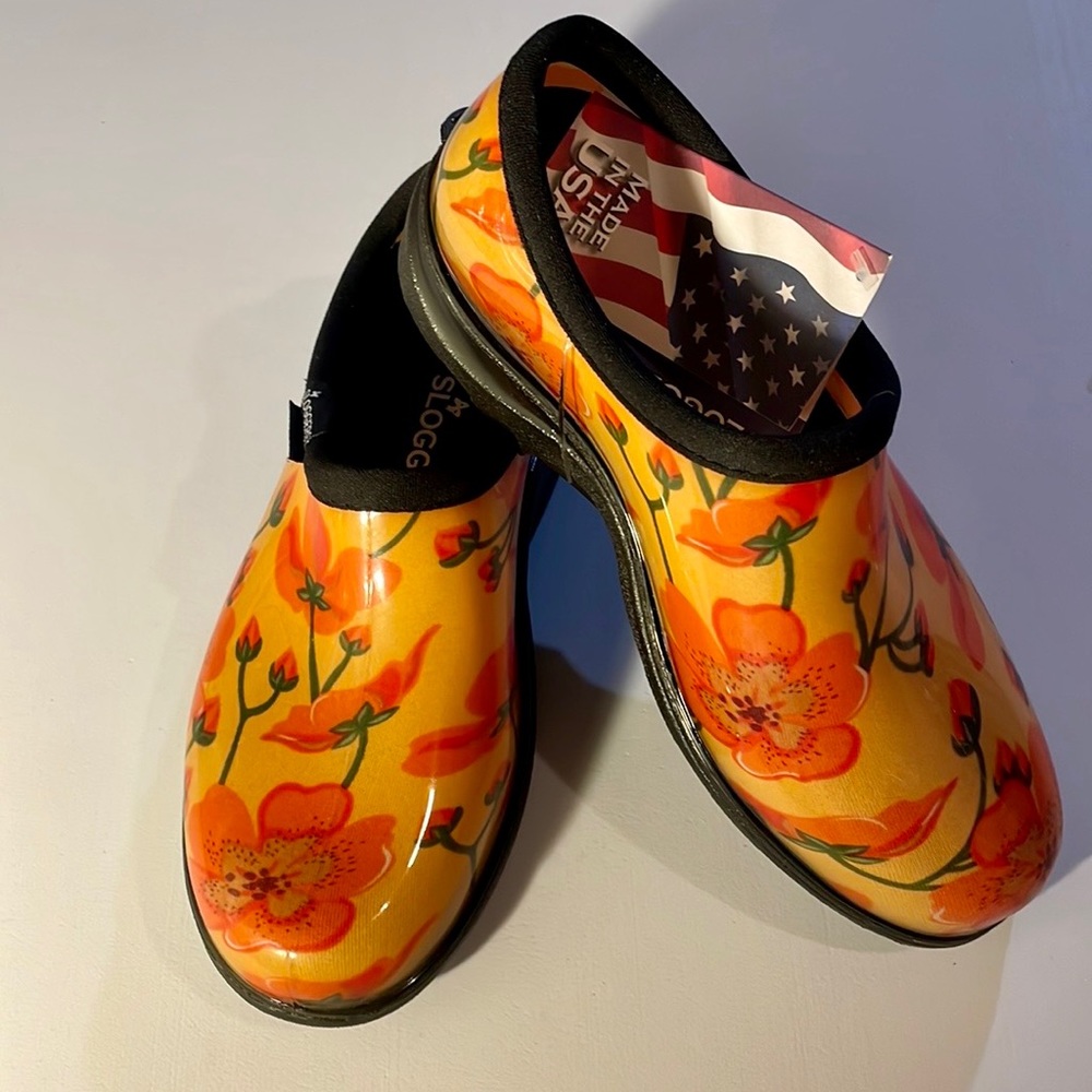 Sloggers Water Shoes Mustard Yellow Orange Floral Perfect Garden Shoes New